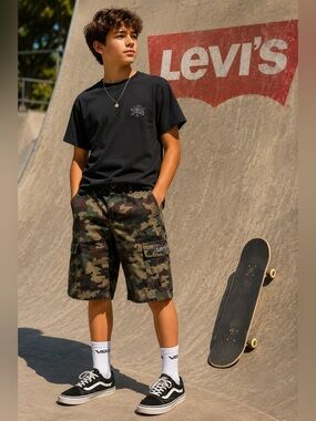 Levi's Camo Cargo Shorts Boys 18R 29 Waist 100% Cotton Military Utility